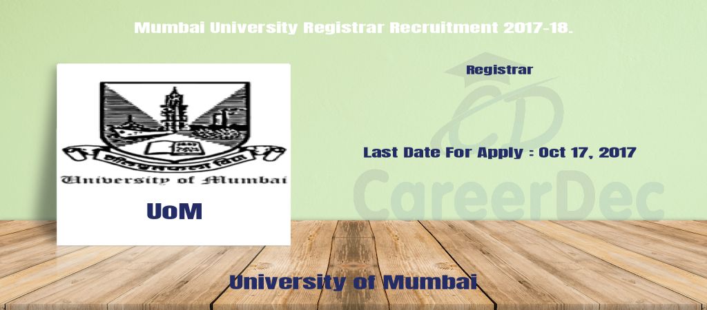 Mumbai University Registrar Recruitment 2017-18. logo