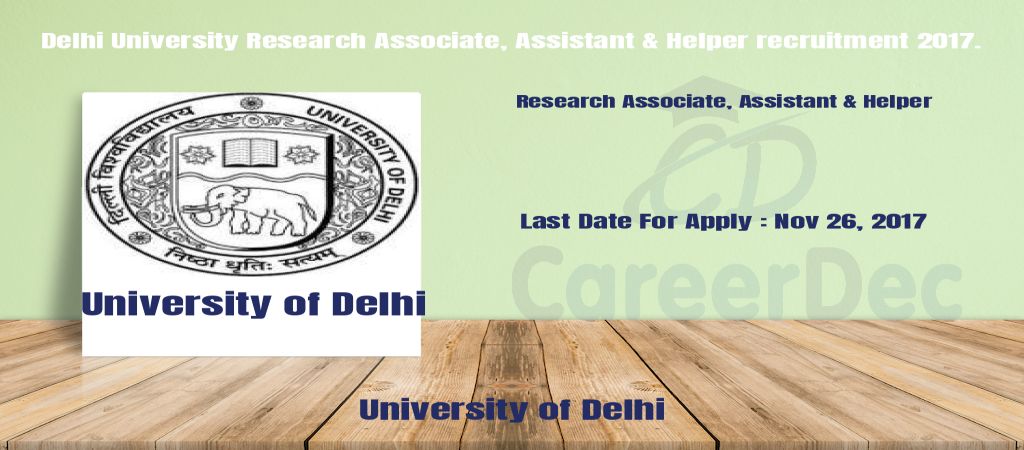 Delhi University Research Associate, Assistant & Helper recruitment 2017. logo