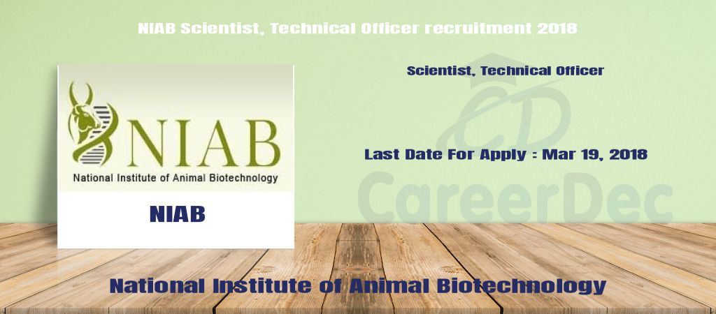 NIAB Scientist, Technical Officer recruitment 2018 logo
