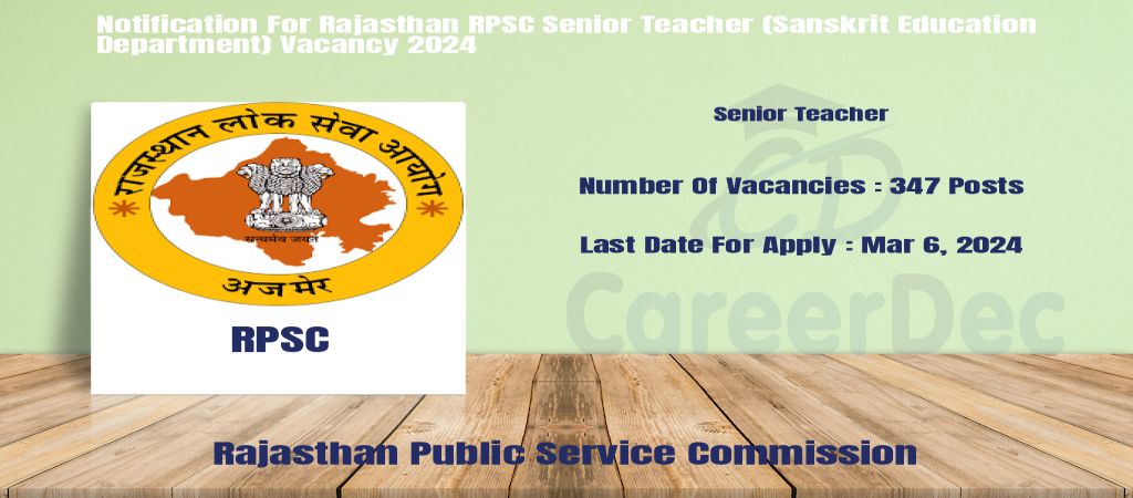 Notification For Rajasthan RPSC Senior Teacher (Sanskrit Education Department) Vacancy 2024 logo
