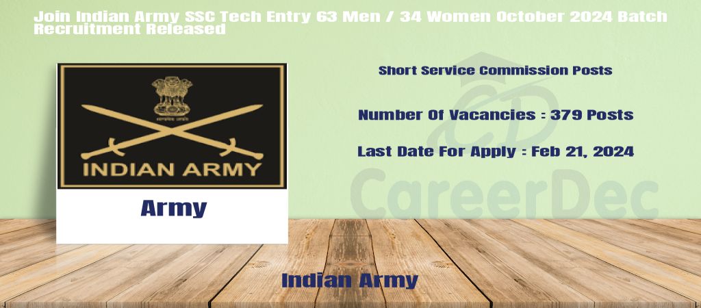 Join Indian Army SSC Tech Entry 63 Men / 34 Women October 2024 Batch Recruitment Released logo