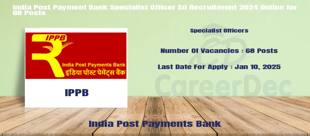 India Post Payment Bank Specialist Officer SO Recruitment 2024 Online for 68 Posts logo