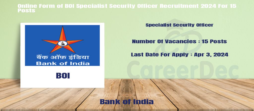 Online Form of BOI Specialist Security Officer Recruitment 2024 For 15 Posts logo