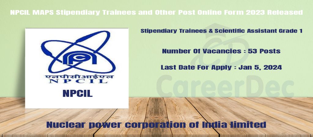 NPCIL MAPS Stipendiary Trainees and Other Post Online Form 2023 Released logo