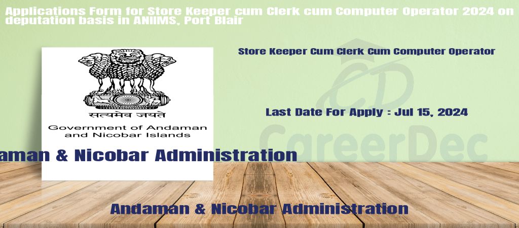 Applications Form for Store Keeper cum Clerk cum Computer Operator 2024 on deputation basis in ANIIMS, Port Blair logo