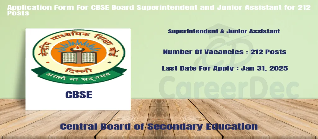 Application Form For CBSE Board Superintendent and Junior Assistant for 212 Posts logo