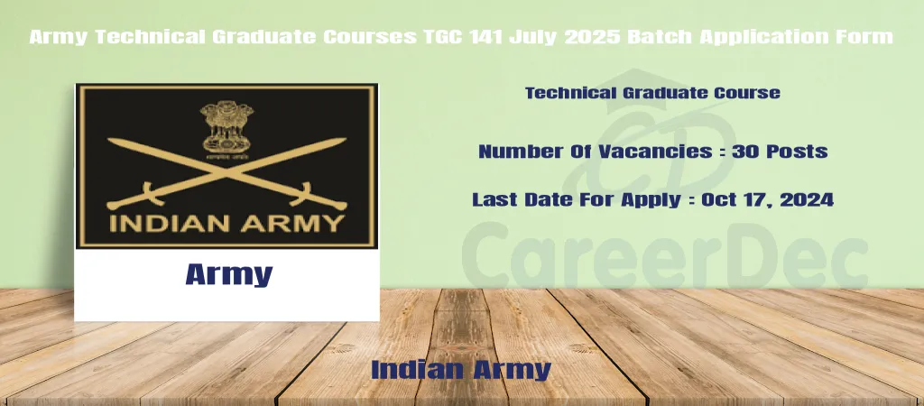 Army Technical Graduate Courses TGC 141 July 2025 Batch Application Form logo