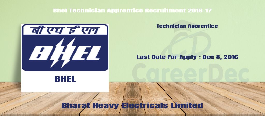 Bhel Technician Apprentice Recruitment 2016-17 logo