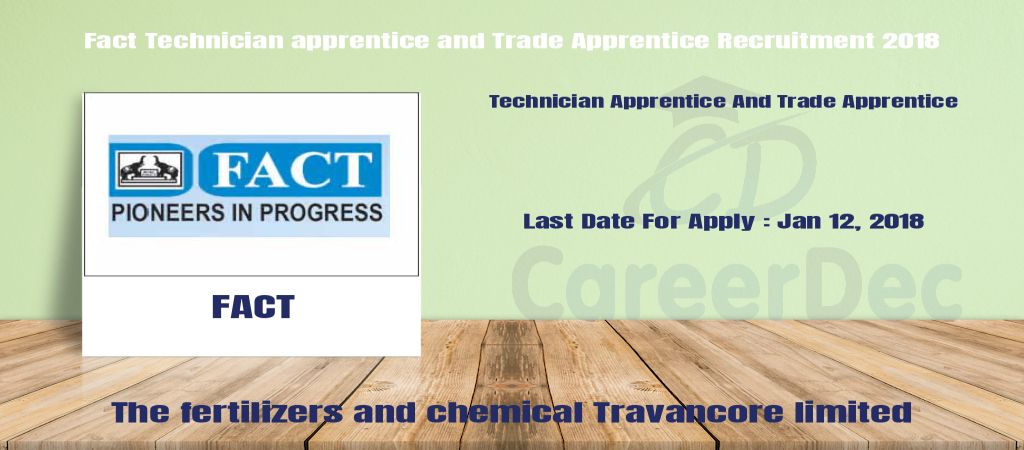 Fact Technician apprentice and Trade Apprentice Recruitment 2018 logo