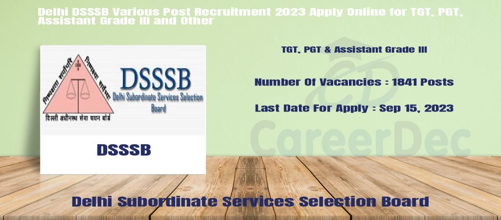 Delhi DSSSB Various Post Recruitment 2023 Apply Online for TGT, PGT, Assistant Grade III and Other logo