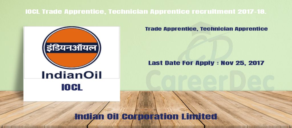 IOCL Trade Apprentice, Technician Apprentice recruitment 2017-18. logo