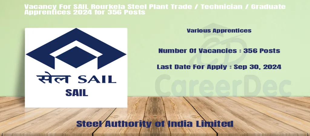 Vacancy For SAIL Rourkela Steel Plant Trade / Technician / Graduate Apprentices 2024 for 356 Posts logo