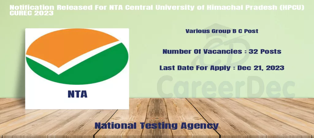 Notification Released For NTA Central University of Himachal Pradesh (HPCU) CUREC 2023 logo