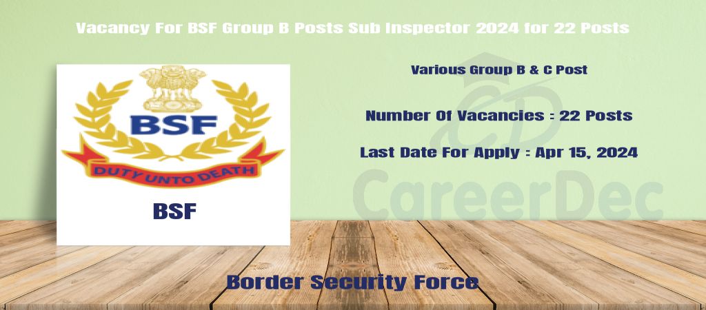 Vacancy For BSF Group B Posts Sub Inspector 2024 for 22 Posts logo
