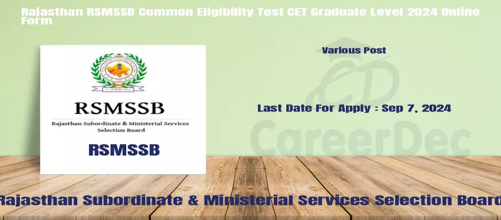 Rajasthan RSMSSB Common Eligibility Test CET Graduate Level 2024 Online Form logo