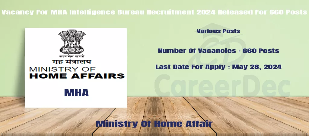 Vacancy For MHA Intelligence Bureau Recruitment 2024 Released For 660 Posts logo