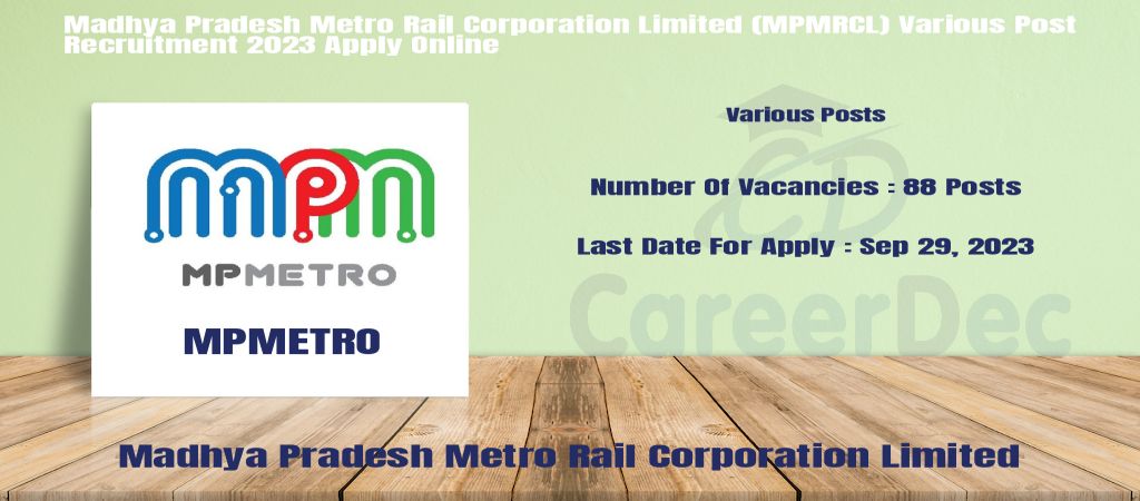 Madhya Pradesh Metro Rail Corporation Limited (MPMRCL) Various Post Recruitment 2023 Apply Online logo