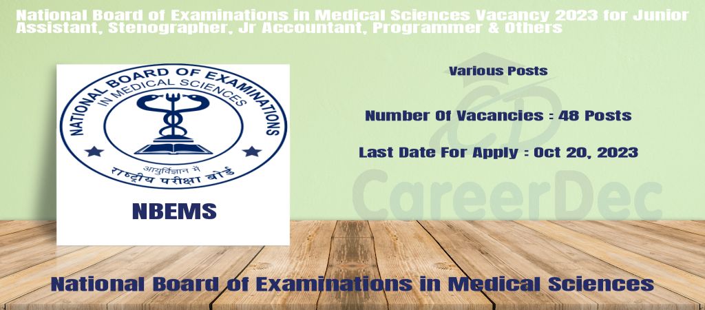 National Board of Examinations in Medical Sciences Vacancy 2023 for Junior Assistant, Stenographer, Jr Accountant, Programmer & Others logo