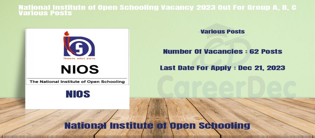 National Institute of Open Schooling Vacancy 2023 Out For Group A, B, C Various Posts logo