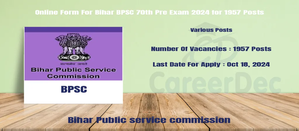 Online Form For Bihar BPSC 70th Pre Exam 2024 for 1957 Posts logo