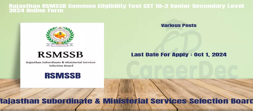 Rajasthan RSMSSB Common Eligibility Test CET 10+2 Senior Secondary Level 2024 Online Form logo