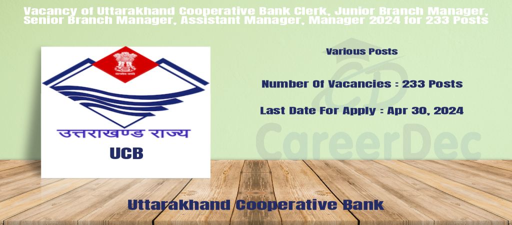 Vacancy of Uttarakhand Cooperative Bank Clerk, Junior Branch Manager, Senior Branch Manager, Assistant Manager, Manager 2024 for 233 Posts logo