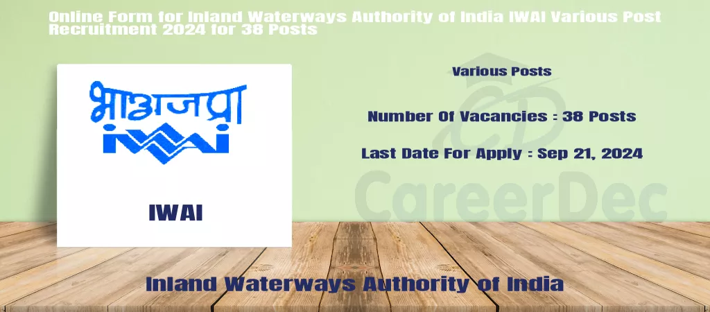 Online Form for Inland Waterways Authority of India IWAI Various Post Recruitment 2024 for 38 Posts logo