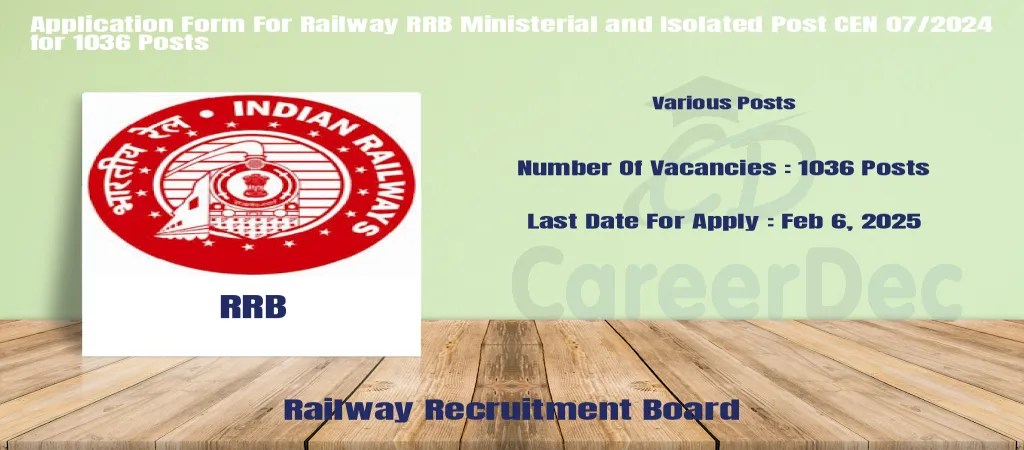 Application Form For Railway RRB Ministerial and Isolated Post CEN 07/2024 for 1036 Posts logo