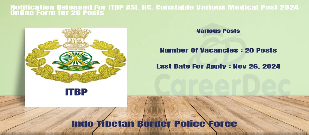 Notification Released For ITBP ASI, HC, Constable Various Medical Post 2024 Online Form for 20 Posts logo