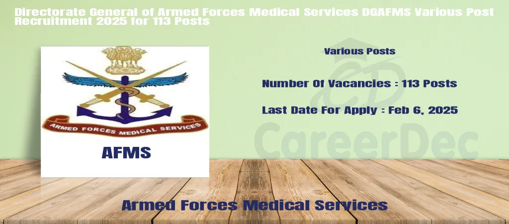 Directorate General of Armed Forces Medical Services DGAFMS Various Post Recruitment 2025 for 113 Posts logo