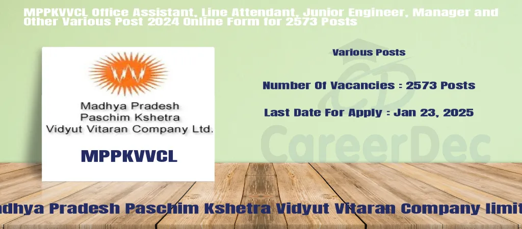 MPPKVVCL Office Assistant, Line Attendant, Junior Engineer, Manager and Other Various Post 2024 Online Form for 2573 Posts logo