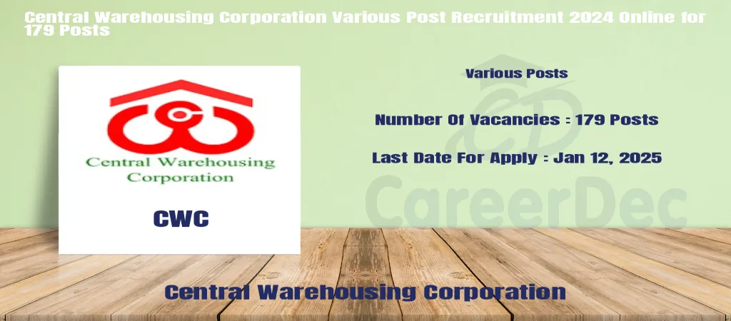 Central Warehousing Corporation Various Post Recruitment 2024 Online for 179 Posts logo