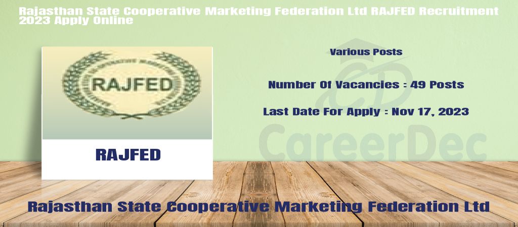 Rajasthan State Cooperative Marketing Federation Ltd RAJFED Recruitment 2023 Apply Online logo