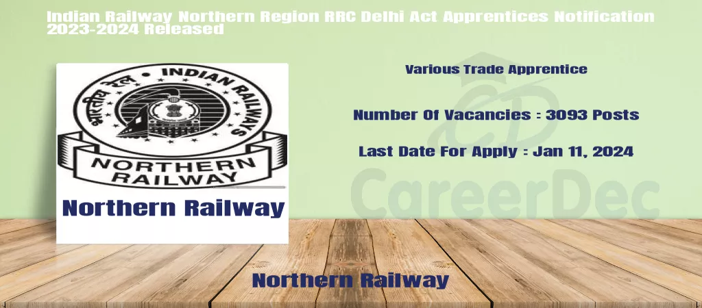 Indian Railway Northern Region RRC Delhi Act Apprentices Notification 2023-2024 Released logo
