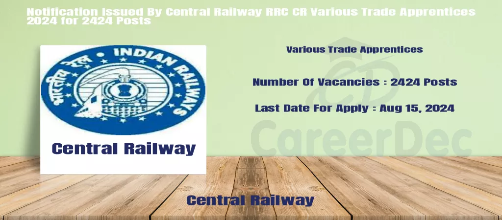 Notification Issued By Central Railway RRC CR Various Trade Apprentices 2024 for 2424 Posts logo