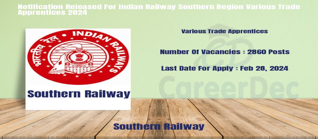 Notification Released For Indian Railway Southern Region Various Trade Apprentices 2024 logo