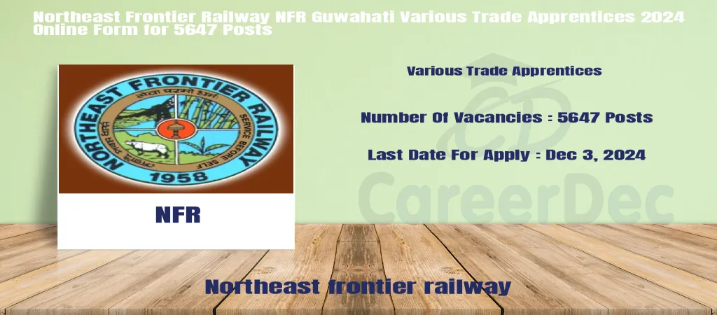 Northeast Frontier Railway NFR Guwahati Various Trade Apprentices 2024 Online Form for 5647 Posts logo