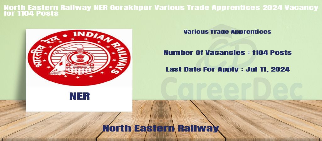 North Eastern Railway NER Gorakhpur Various Trade Apprentices 2024 Vacancy for 1104 Posts logo