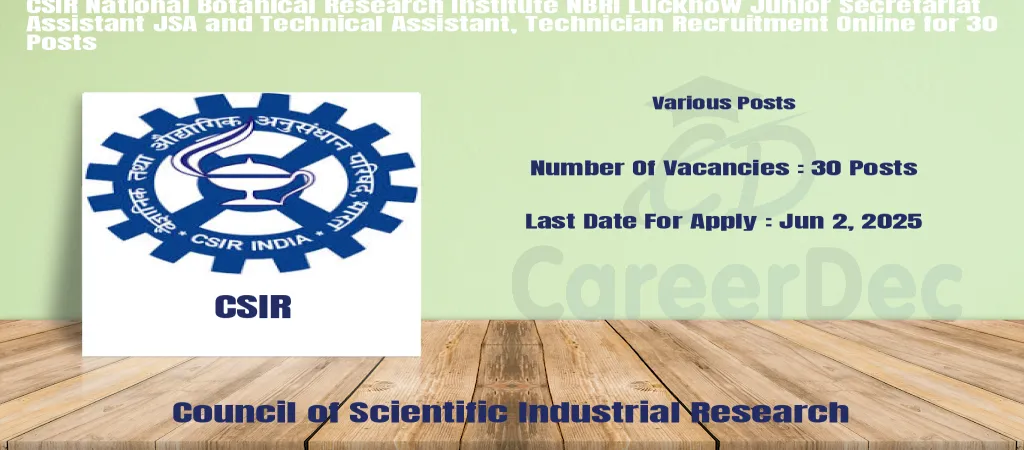 CSIR National Botanical Research Institute NBRI Lucknow Junior Secretariat Assistant JSA and Technical Assistant, Technician Recruitment Online for 30 Posts logo