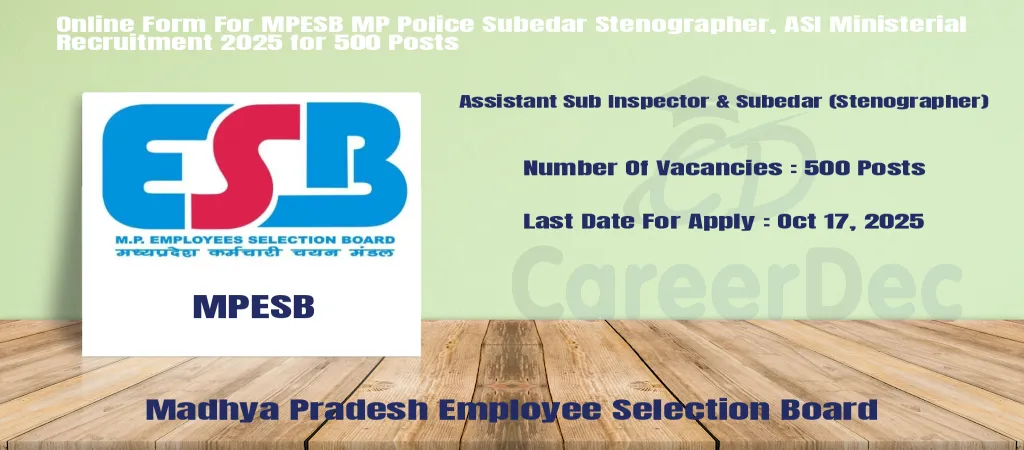 Online Form For MPESB MP Police Subedar Stenographer, ASI Ministerial Recruitment 2025 for 500 Posts logo