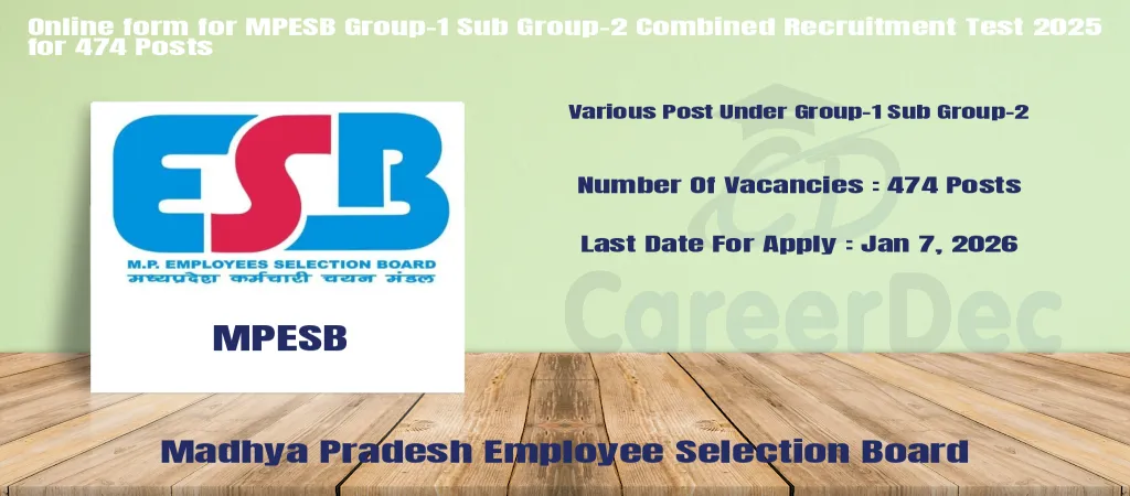 Online form for MPESB Group-1 Sub Group-2 Combined Recruitment Test 2025 for 474 Posts logo