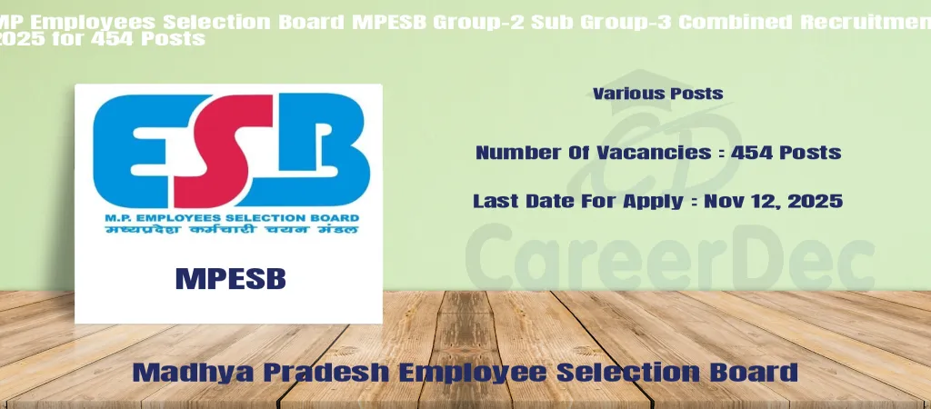 MP Employees Selection Board MPESB Group-2 Sub Group-3 Combined Recruitment 2025 for 454 Posts logo