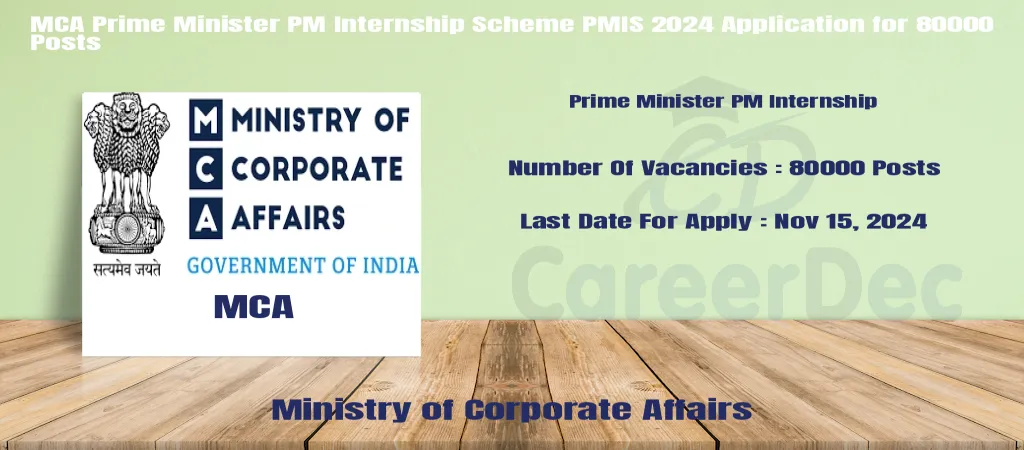 MCA Prime Minister PM Internship Scheme PMIS 2024 Application for 80000 Posts logo