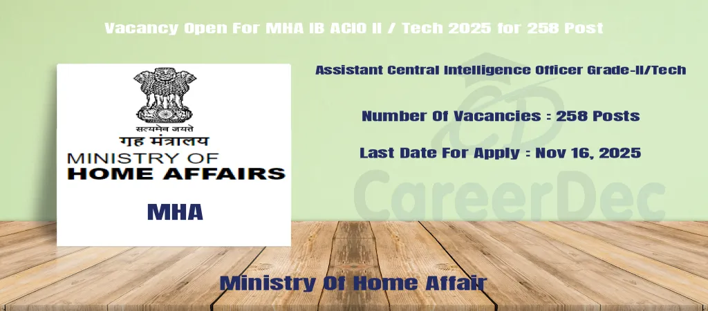 Vacancy Open For MHA IB ACIO II / Tech 2025 for 258 Post Vacancy Open For MHA IB ACIO II / Tech 2025 for 258 Post logo