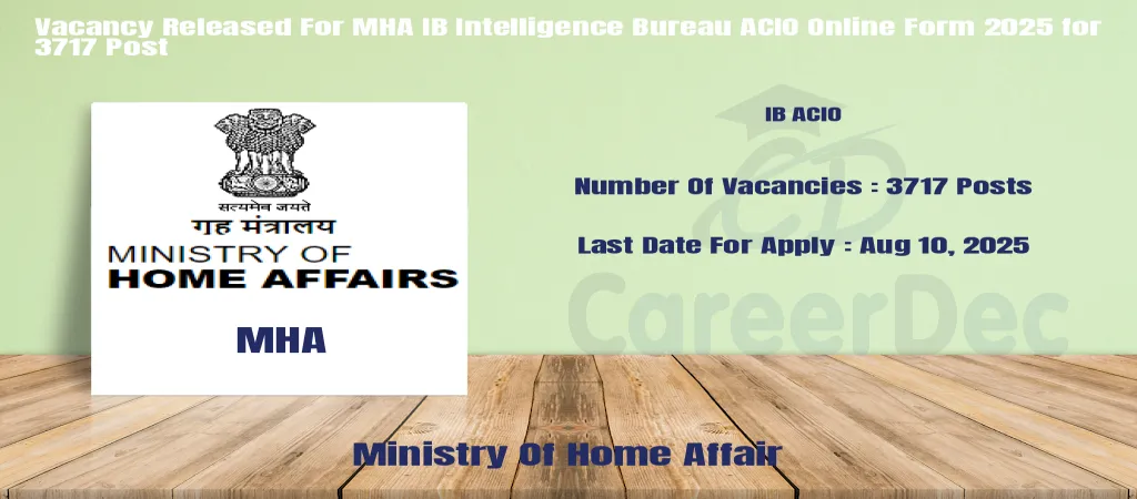 Vacancy Released For MHA IB Intelligence Bureau ACIO Online Form 2025 for 3717 Post logo