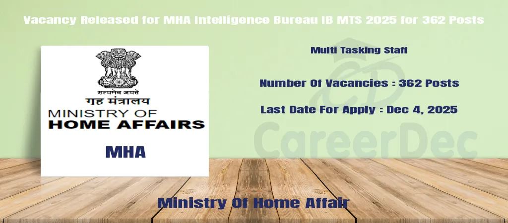 Vacancy Released for MHA Intelligence Bureau IB MTS 2025 for 362 Posts logo