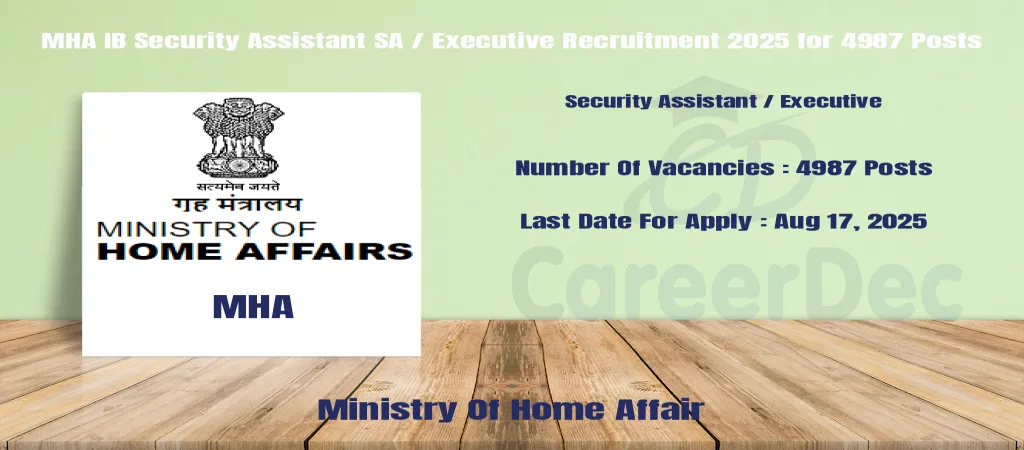 MHA IB Security Assistant SA / Executive Recruitment 2025 for 4987 Posts logo