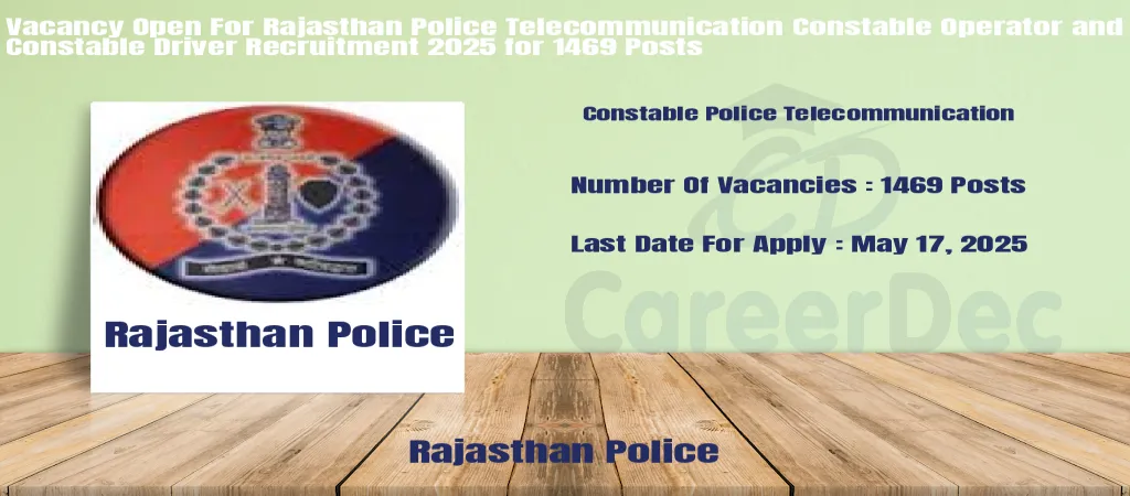 Vacancy Open For Rajasthan Police Telecommunication Constable Operator and Constable Driver Recruitment 2025 for 1469 Posts logo
