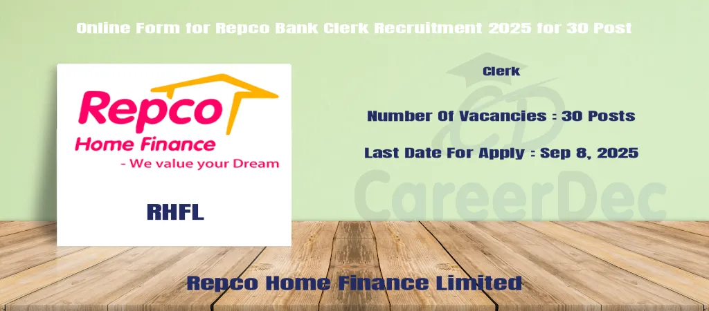 Online Form for Repco Bank Clerk Recruitment 2025 for 30 Post logo