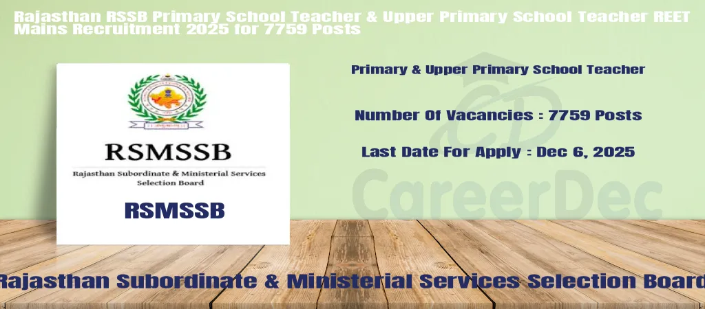 Rajasthan RSSB Primary School Teacher & Upper Primary School Teacher REET Mains Recruitment 2025 for 7759 Posts logo